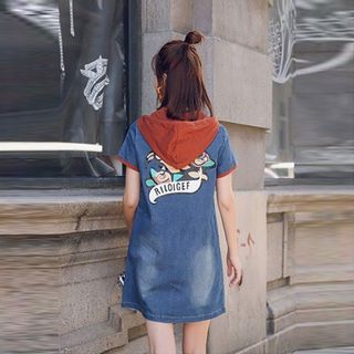 Đầm Jean Oversize Phối Nón In Hình Cao Cấp - TP1824A