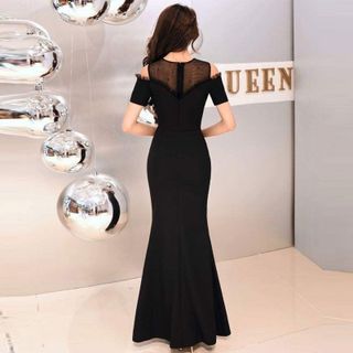 Đầm Dạ Hội Đen Sang Trọng Hở Vai Lưới Đính Hạt Lấp Lánh - TP1766A