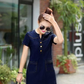 Đầm Jean Phối Túi Cổ Trụ Thanh Lịch - TP618A
