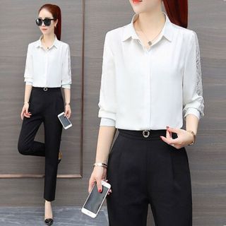 Áo Sơ Mi Trắng Công Sở Hàn Quốc Vai Ren - TP1767TA