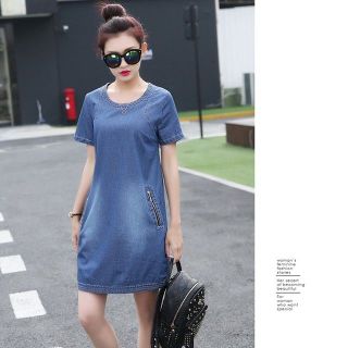 Đầm Jean Cổ Tròn Phối Túi Dây Kéo Thời Trang - TP1424A