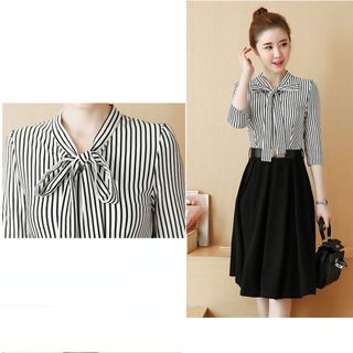 Đầm Xòe Sọc Đen Công Sở - TP1762A