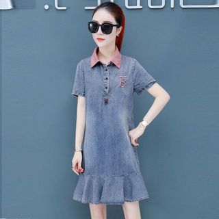 Đầm Jean Cổ Hồng Sơ Mi Đuôi Cá - TP1823A