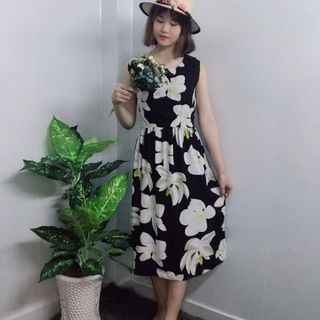 Đầm maxi xòe dự tiệc chấm bi nơ vai cao cấp - TP966B