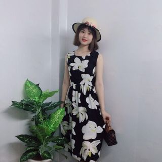 Đầm maxi xòe dự tiệc chấm bi nơ vai cao cấp - TP966B