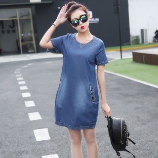 Đầm Jean Cổ Tròn Phối Túi Dây Kéo Thời Trang - TP1424A