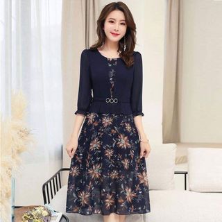 Đầm Voan In Hoa 3D Áo Giả Vest Có Nịt - TP1813A