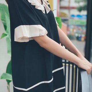 Váy suông cổ xếp ly đen hình tự chụp- gia công và bán sỉ