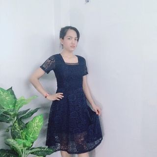 Đầm xòe ren xanh đen sang trọng dự tiệc - TP1763B