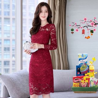 Đầm Ren Đỏ Hoa Nổi KAYA tay dài - TP1549A
