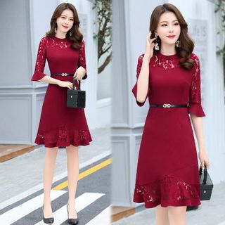 Đầm đỏ body dự tiệc phối ren đuôi cá cao cấp - TP1628A