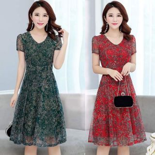 Đầm Hoa Đỏ Bông Lúa In Nhiệt 3D Voan Lụa Cao Cấp - TP1810A