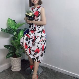 Đầm Maxi Hoa Hồng Nền Trắng Duyên Dáng - TP1623B