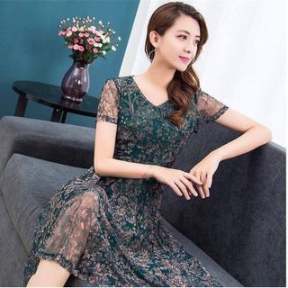 Đầm Hoa Đỏ Bông Lúa In Nhiệt 3D Voan Lụa Cao Cấp - TP1810A
