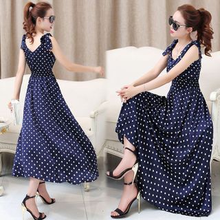 Đầm Maxi Chấm Bi Nơ Vai - TP1539A