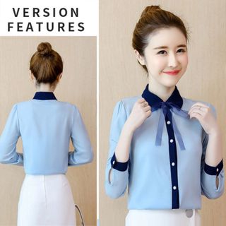 Áo Sơ Mi Xanh Công Sở Thanh Lịch Cổ Kèm Nơ - TP1768XA