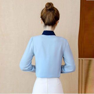 Áo Sơ Mi Xanh Công Sở Thanh Lịch Cổ Kèm Nơ - TP1768XA