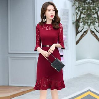 Đầm đỏ body dự tiệc phối ren đuôi cá cao cấp - TP1628A