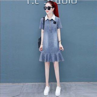 Đầm Jean Cổ Sơ Mi Đuôi Cá Trẻ Trung - TP1822A
