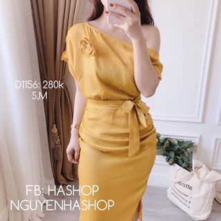 đầm body lệch vai cài nơ hoa giá sỉ