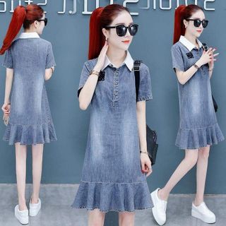 Đầm Jean Cổ Sơ Mi Đuôi Cá Trẻ Trung - TP1822A