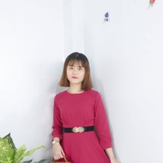 Đầm Đỏ Vintage Cổ Tròn Đính Nút Tay Dài Bồng - TP1756B