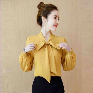 Áo Sơ Mi Vàng Cổ Nơ Tay Bo Phồng Công Sở - TP1784A