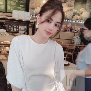 Ái peplum viền ren cột eo