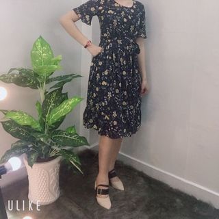 Đầm Voan Hoa Cúc In 3D Xòe nhúng bèo tầng Cao Cấp - TP1812B