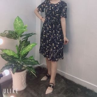 Đầm Voan Hoa Cúc In 3D Xòe nhúng bèo tầng Cao Cấp - TP1812B