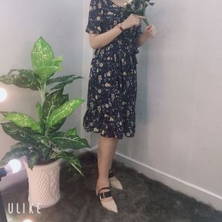 Đầm Voan Hoa Cúc In 3D Xòe nhúng bèo tầng Cao Cấp - TP1812B