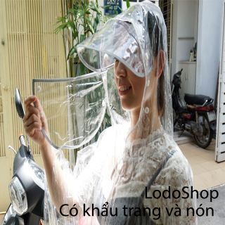 Áo mưa trong suốt 1 đầu có khẩu trang nón - áo mưa
