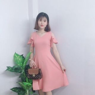 Đầm Xòe Xanh Rêu Cut Out Vai Cổ Tim - TP1780B