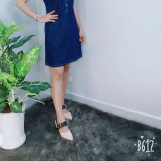 Đầm Suông Jean Cổ V Vai Nhúng - TP1770B