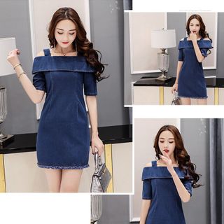 Đầm Jean hở vai phối 2 dây tay lỡ sành điệu - TP1350A