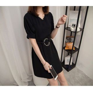 Đầm voan xòe cổ tim đen thời trang - TP1739A