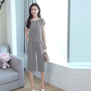 Set bộ lửng summer xám cánh dơi tay lật - TP1717A