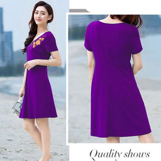 Đầm tím thêu 3D hoa hồng ánh kim cao cấp - TP1451A