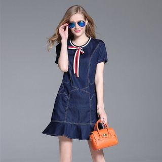 Đầm Jean Đuôi Cá Ngôi Sao Cột Nơ Sành Điệu - TP1348A