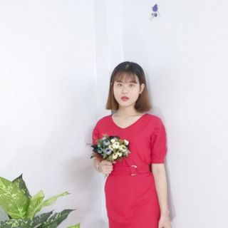 Đầm voan xòe cổ tim đỏ thời trang - TP1740B