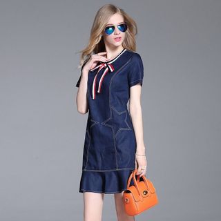 Đầm Jean Đuôi Cá Ngôi Sao Cột Nơ Sành Điệu - TP1348A