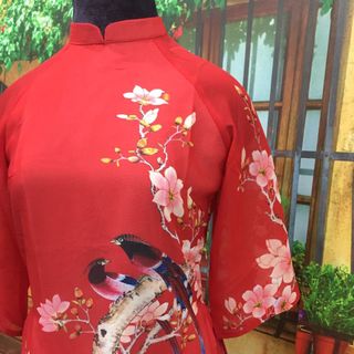Set áo dài voan đỏ truyền thống