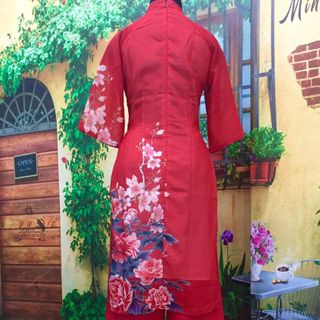 Set áo dài voan đỏ truyền thống