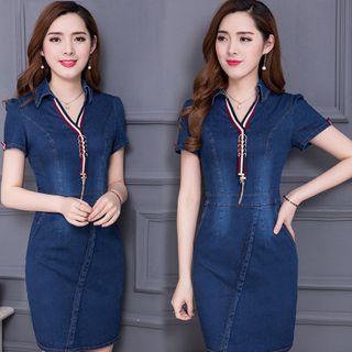 Đầm Jean Cổ Sơ Mi Phối Dây Guci Sành Điệu - TP1294A