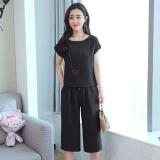 Set bộ lửng summer đen cánh dơi tay lật - TP1718A