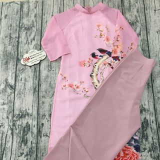 Set áo dài voan hồng truyền thống