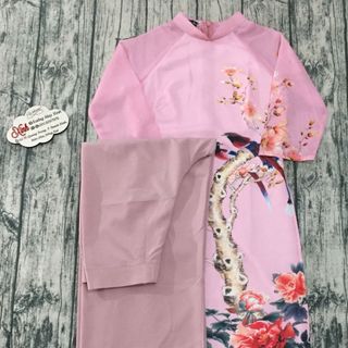 Set áo dài voan hồng truyền thống