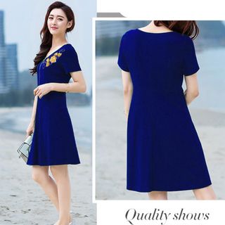 Đầm xanh bích thêu 3D hoa hồng ánh kim cao cấp - TP145A