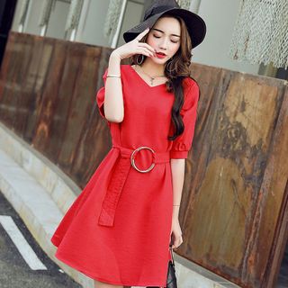 Đầm voan xòe cổ tim đỏ thời trang - TP1740A