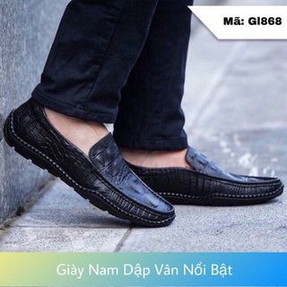 Giày lười da nam đế cao su khâu chắc chắn